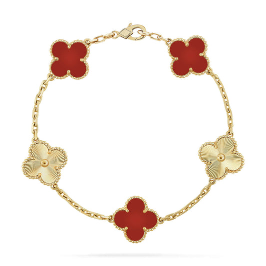 [Luxe Jewels]CLOVER  5 MOTIFS CARNELIAN GOLD BRACELET