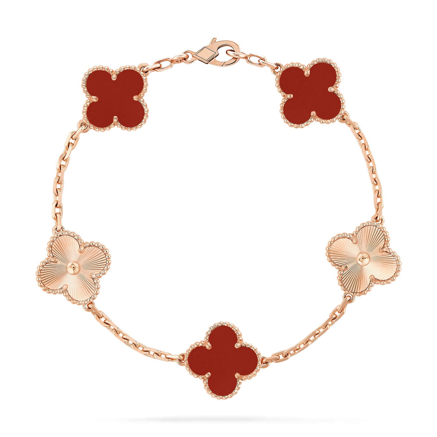 [Luxe Jewels]CLOVER  5 MOTIFS CARNELIAN GOLD BRACELET