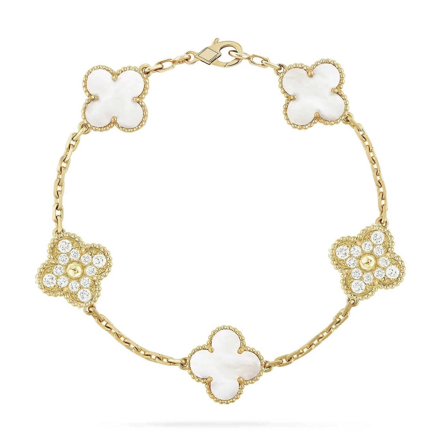 [Luxe Jewels]CLOVER BRACELET 5 MOTIF WHITE MOP DIAMOND