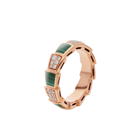 [Luxe Jewels]SERPENTI RING PINK GOLD MALACHITE DIAMOND PAVED 4MM