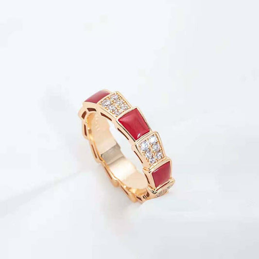 [Luxe Jewels]SERPENTI RING PINK GOLD CARNELIAN DIAMOND PAVED 4MM