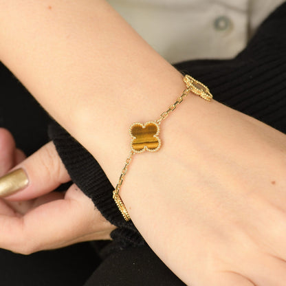 [Luxe Jewels]CLOVER  5 MOTIFS TIGER EYE BRACELET