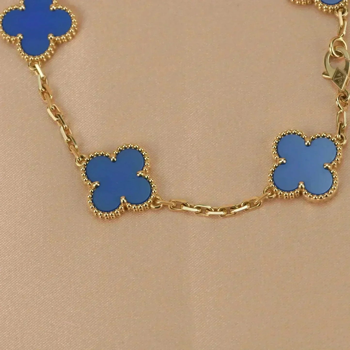 [Luxe Jewels]CLOVER 5 MOTIFS BLUE AGATE BRACELET