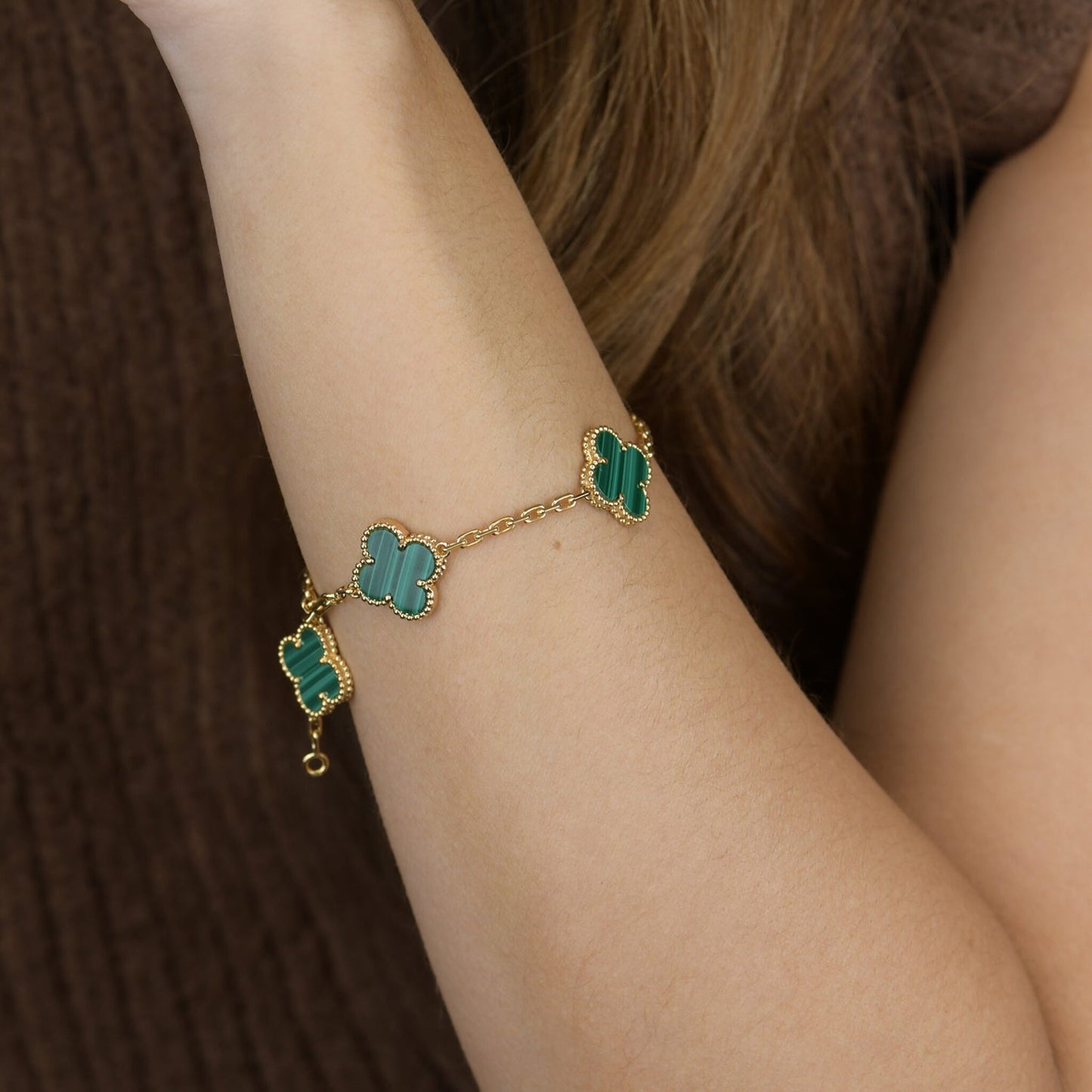 [Luxe Jewels]CLOVER 5 MOTIFS MALACHITE BRACELET