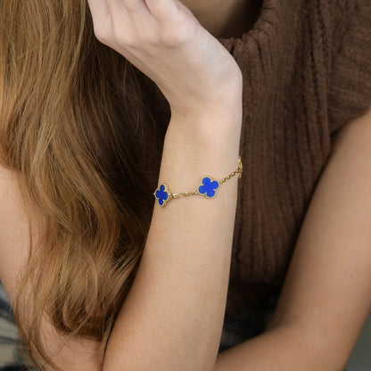 [Luxe Jewels]CLOVER 5 MOTIFS BLUE AGATE BRACELET