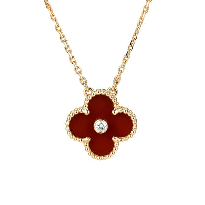 [Luxe Jewels]CLOVER 15MM DIAMOND CARNELIAN NECKLACE