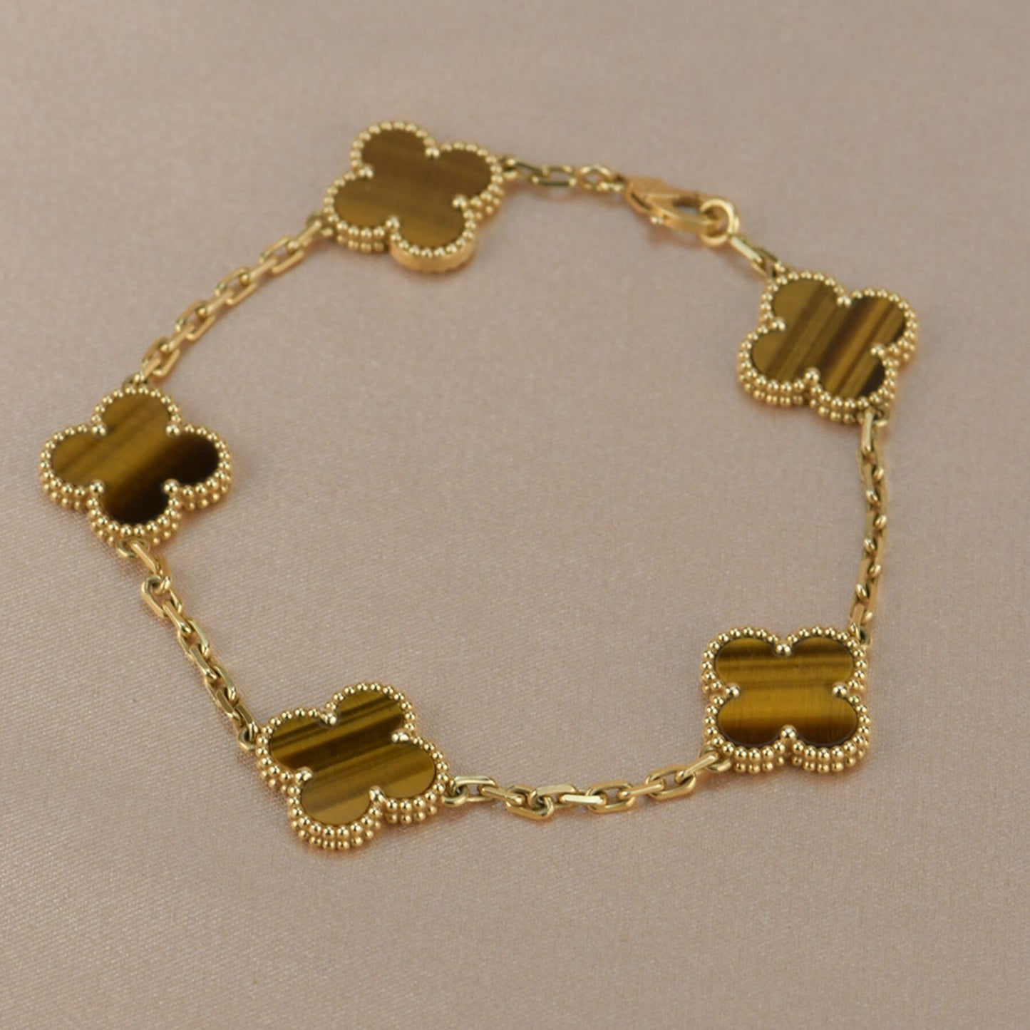 [Luxe Jewels]CLOVER  5 MOTIFS TIGER EYE BRACELET