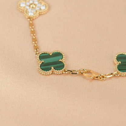 [Luxe Jewels]CLOVER  5 MOTIF MALACHITE DIAMOND BRACELET