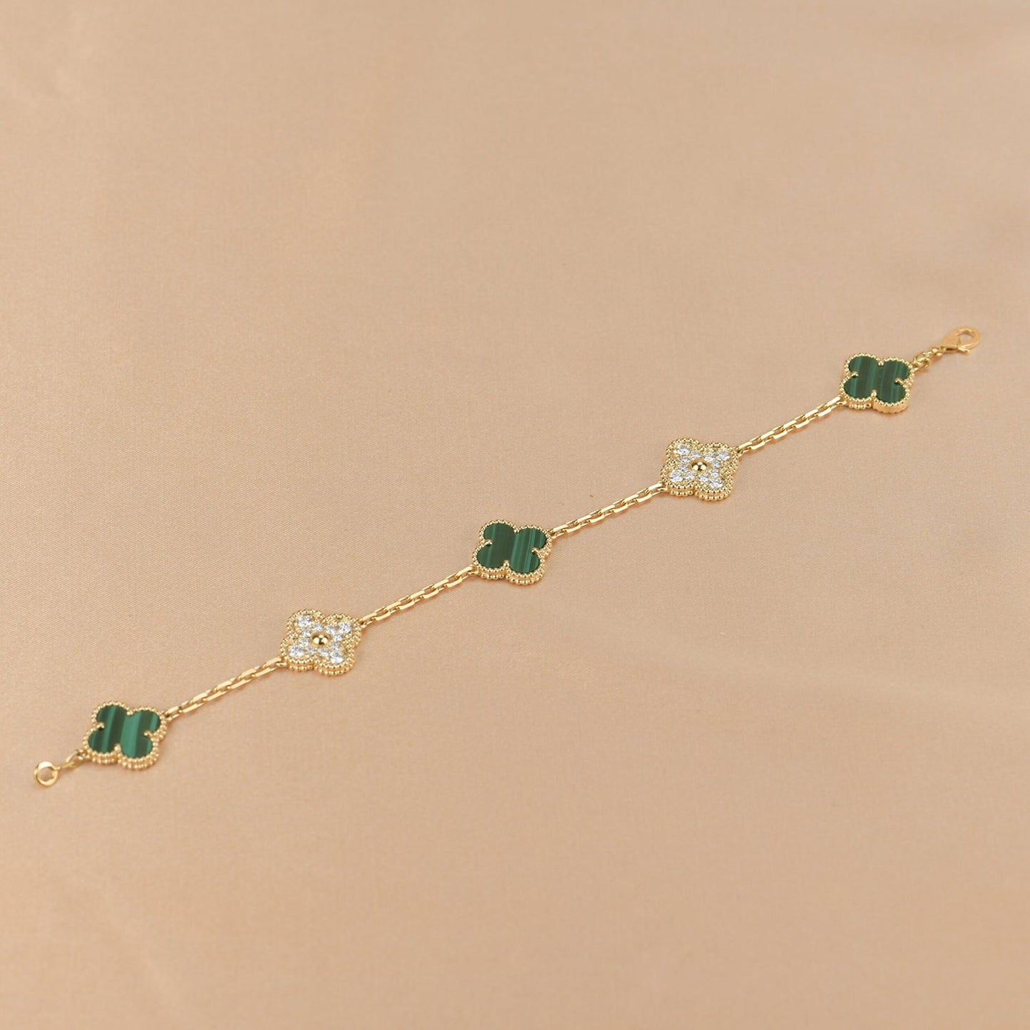 [Luxe Jewels]CLOVER  5 MOTIF MALACHITE DIAMOND BRACELET