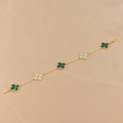 [Luxe Jewels]CLOVER  5 MOTIF MALACHITE DIAMOND BRACELET