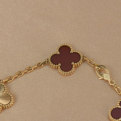 [Luxe Jewels]CLOVER  5 MOTIFS CARNELIAN GOLD BRACELET