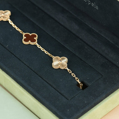 [Luxe Jewels]CLOVER  5 MOTIFS CARNELIAN GOLD BRACELET