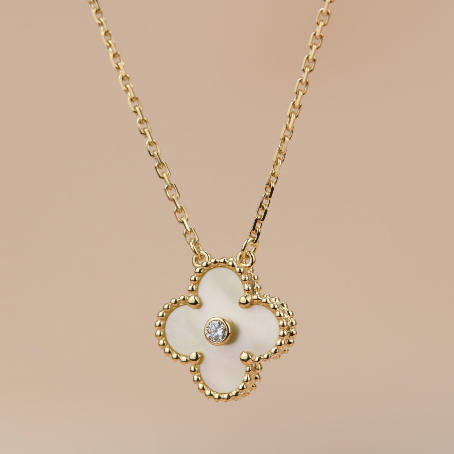 [Luxe Jewels]CLOVER 15MM DIAMOND GOLD MOTHER OF PEARL NECKLACE