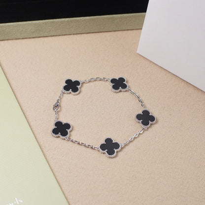 [Luxe Jewels]CLOVER 5 MOTIF ONYXS  BRACELET SILVER