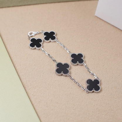 [Luxe Jewels]CLOVER 5 MOTIF ONYXS  BRACELET SILVER