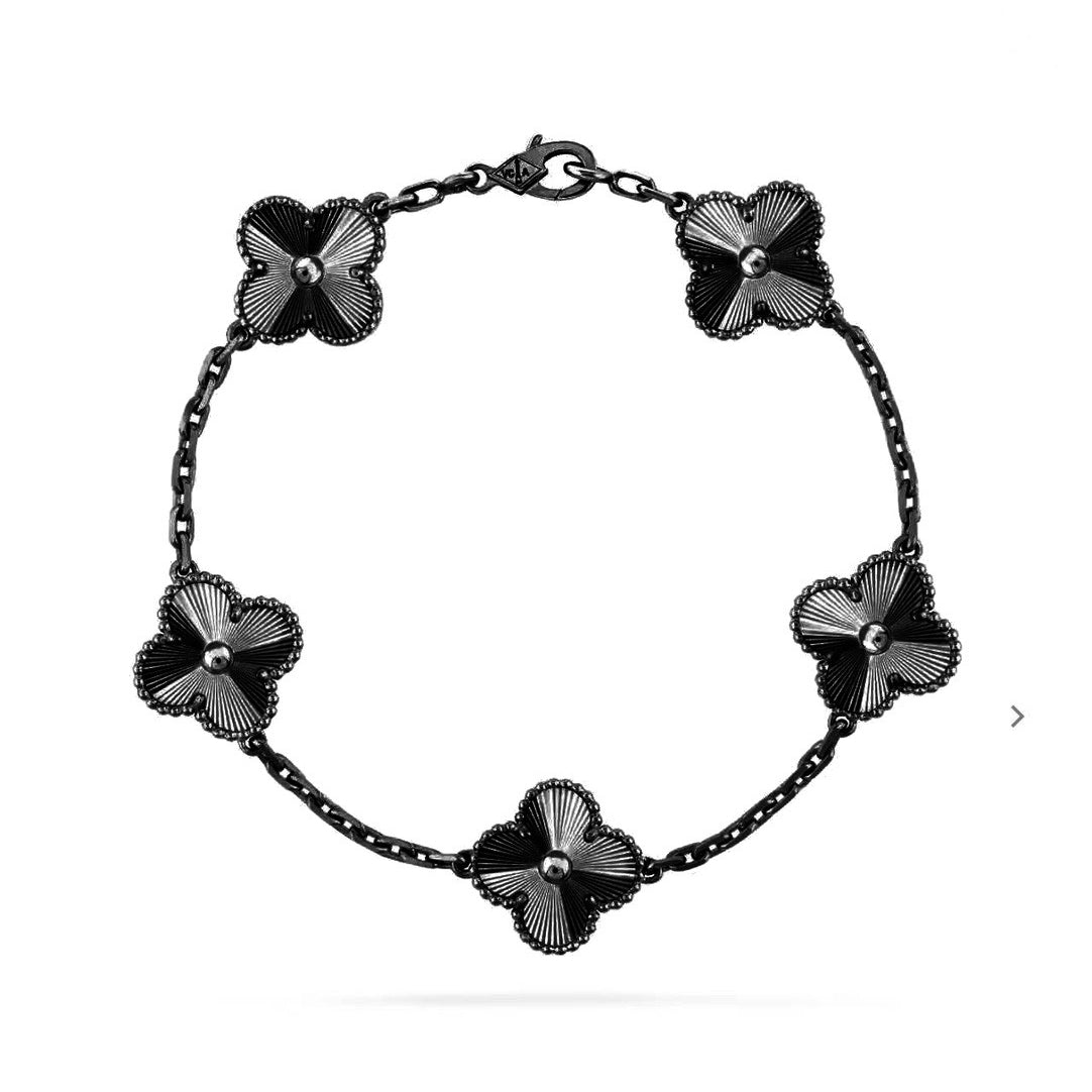 [Luxe Jewels]CLOVER FIVE MOTIF BLACK BRACELET