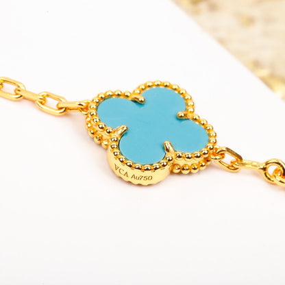 [Luxe Jewels]CLOVER 5 MOTIF TURQUOISE DIAMOND GOLD BRACELET