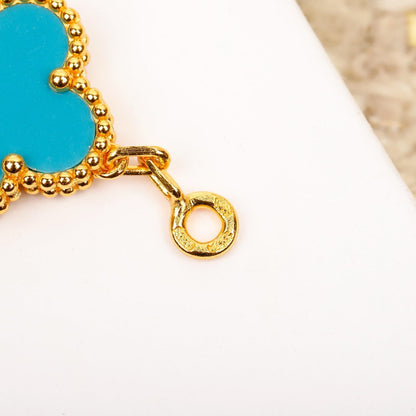 [Luxe Jewels]CLOVER 5 MOTIF TURQUOISE DIAMOND GOLD BRACELET