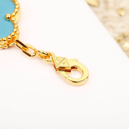 [Luxe Jewels]CLOVER 5 MOTIF TURQUOISE DIAMOND GOLD BRACELET