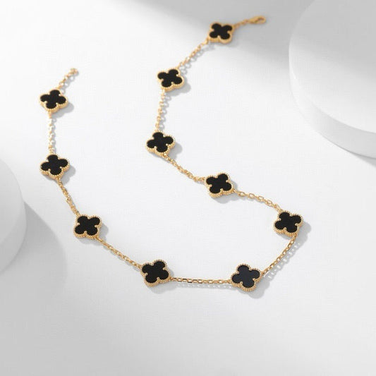 [Luxe Jewels]CLOVER 10 MOTIFS ONYX NECKLACE