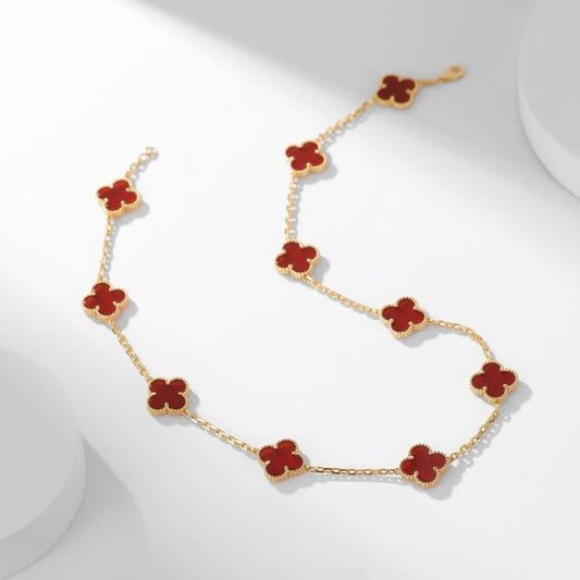 [Luxe Jewels]CLOVER 10 MOTIFS CARNELIAN NECKLACE