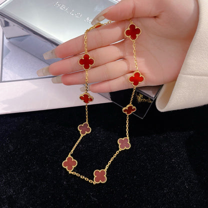 [Luxe Jewels]CLOVER 10 MOTIFS CARNELIAN NECKLACE