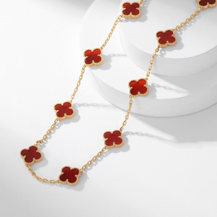 [Luxe Jewels]CLOVER 10 MOTIFS CARNELIAN NECKLACE