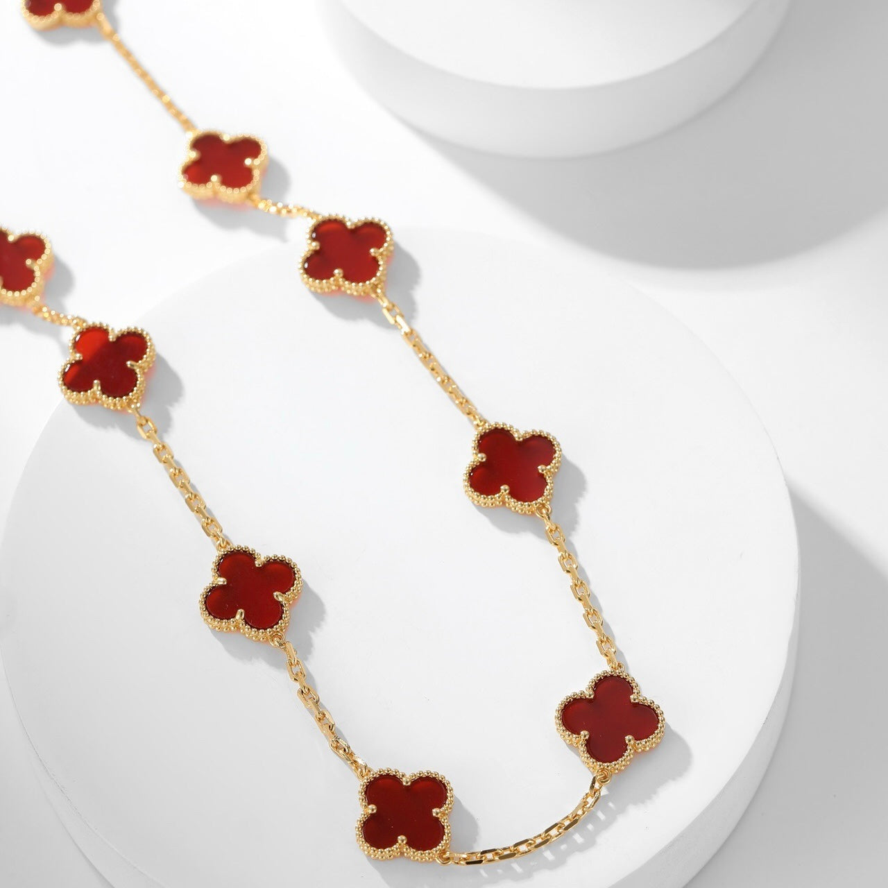 [Luxe Jewels]CLOVER 10 MOTIFS CARNELIAN NECKLACE