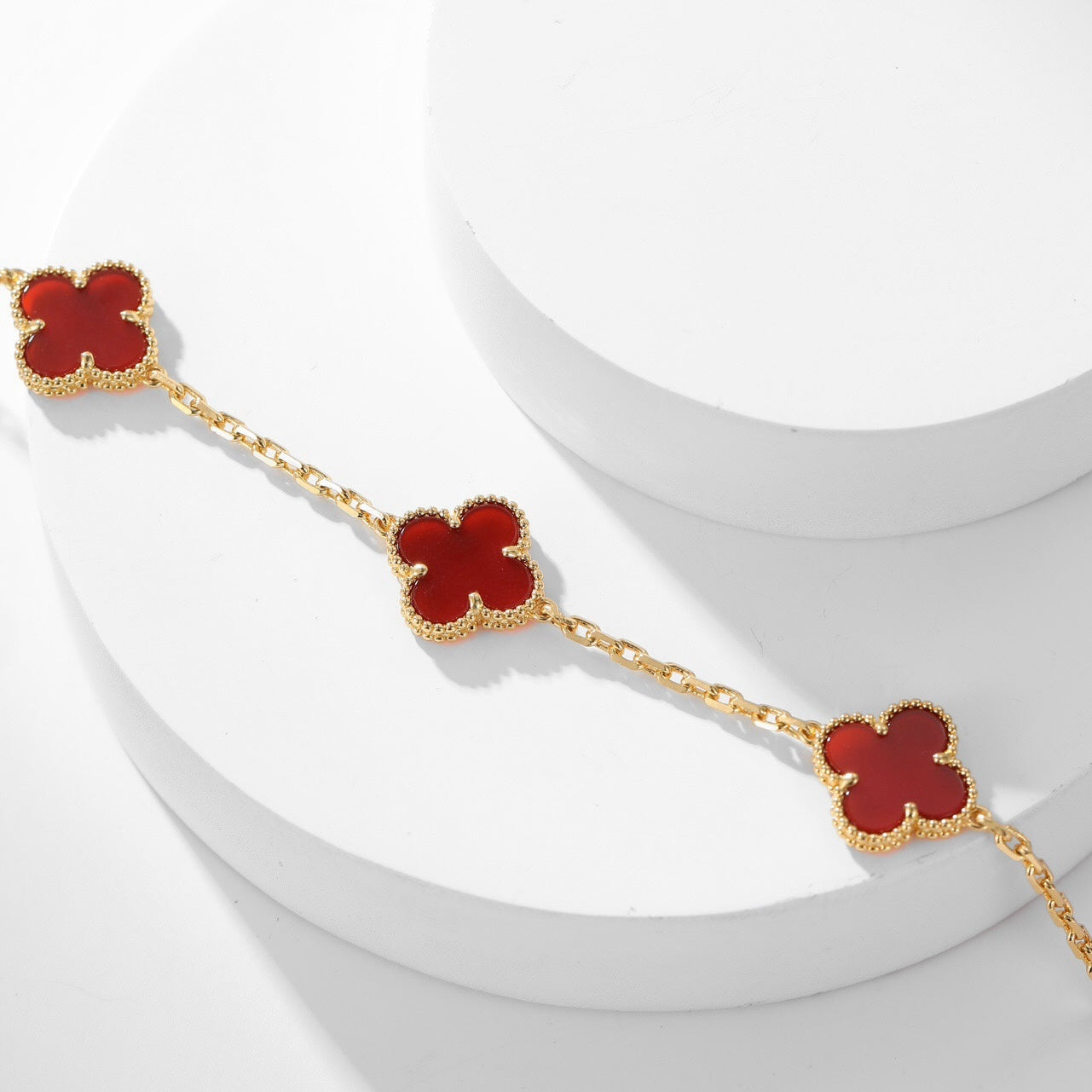 [Luxe Jewels]CLOVER 10 MOTIFS CARNELIAN NECKLACE