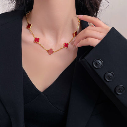 [Luxe Jewels]CLOVER 10 MOTIFS CARNELIAN NECKLACE