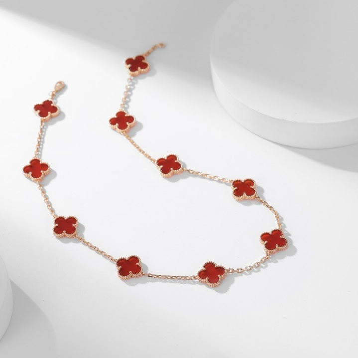 [Luxe Jewels]CLOVER 10 MOTIFS CARNELIAN NECKLACE