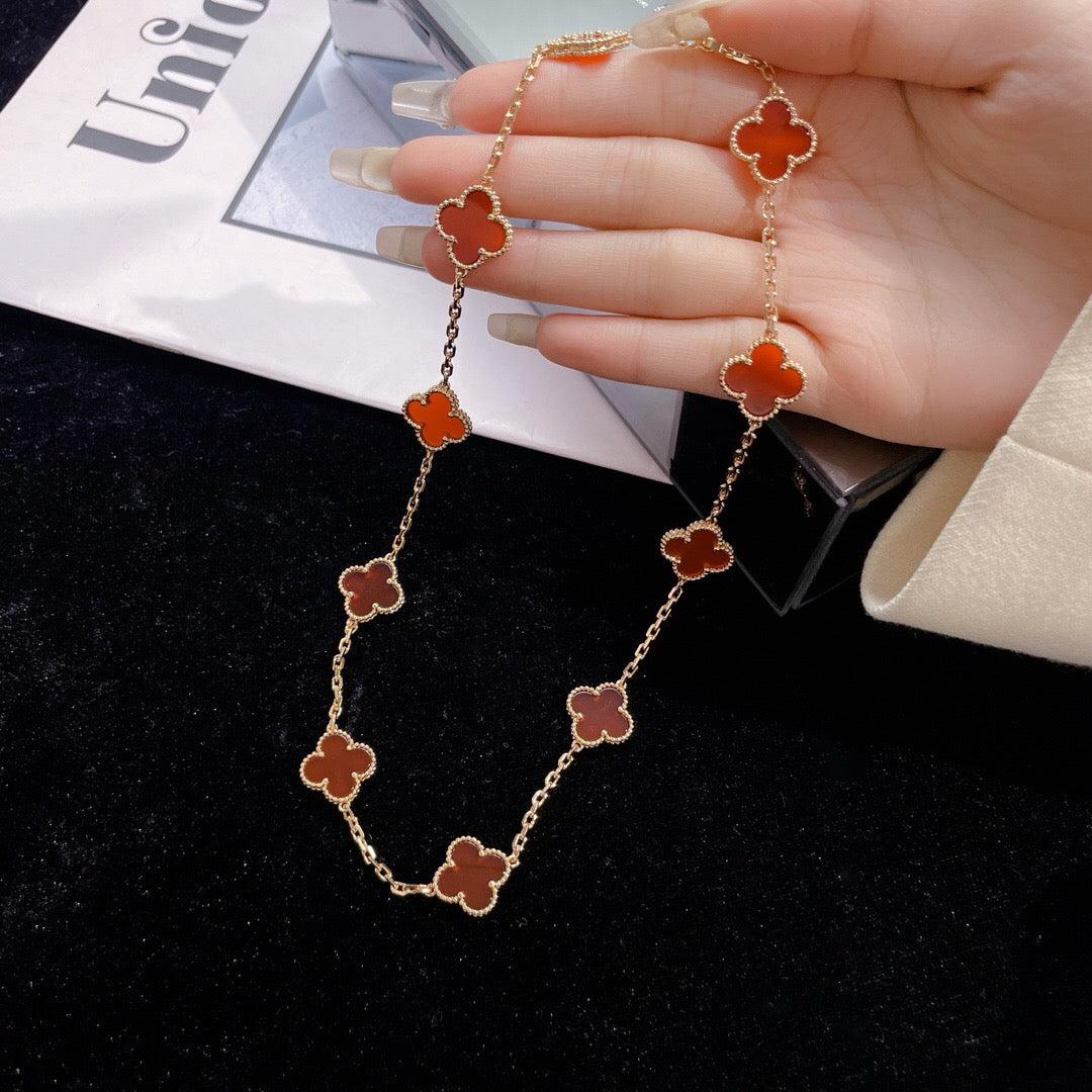 [Luxe Jewels]CLOVER 10 MOTIFS CARNELIAN NECKLACE