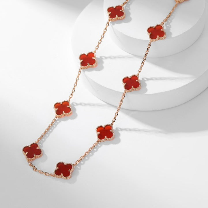 [Luxe Jewels]CLOVER 10 MOTIFS CARNELIAN NECKLACE