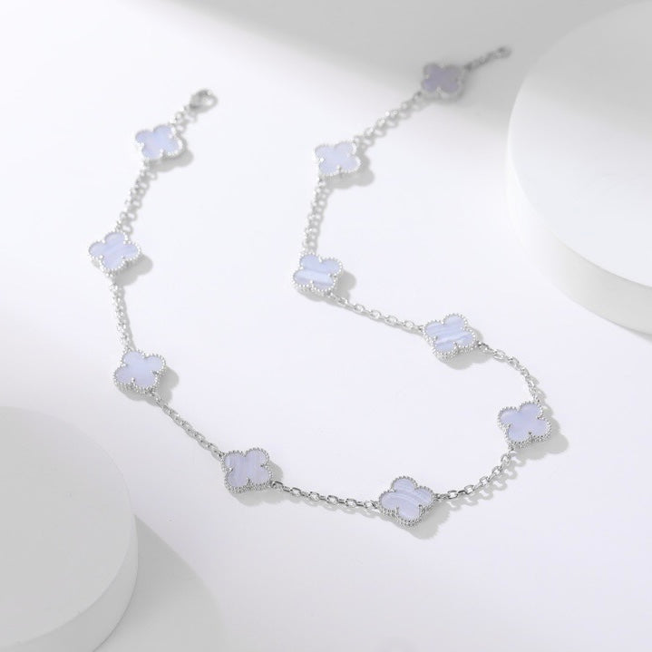 [Luxe Jewels]CLOVER 10 MOTIFS PURPLE CHALCEDONY NECKLACE