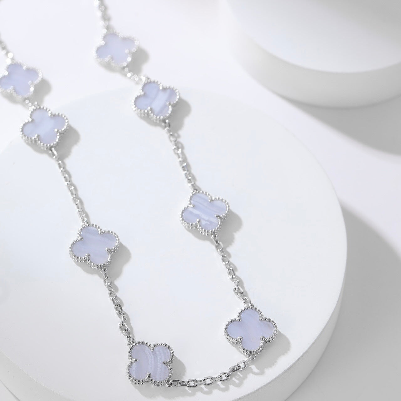 [Luxe Jewels]CLOVER 10 MOTIFS PURPLE CHALCEDONY NECKLACE