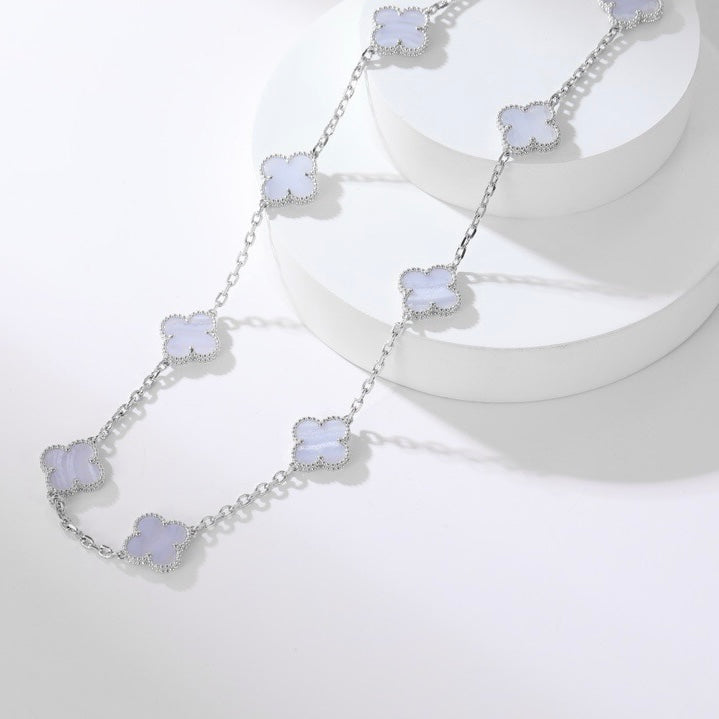 [Luxe Jewels]CLOVER 10 MOTIFS PURPLE CHALCEDONY NECKLACE