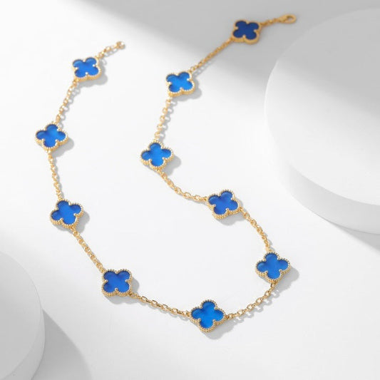 [Luxe Jewels]CLOVER 10 MOTIFS BLUE AGATE NECKLACE