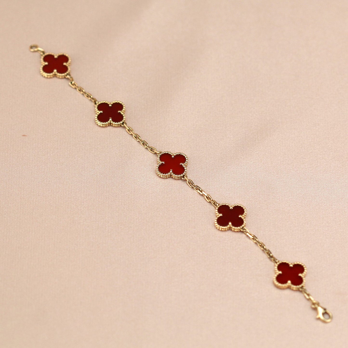 [Luxe Jewels]CLOVER 5 MOTIF RED AGATE  BRACELET