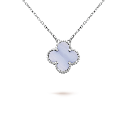 [Luxe Jewels]CLOVER 15MM BLUE CHALCEDONY NECKLACE SILVER