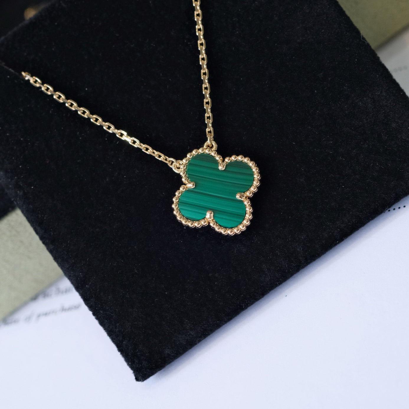 [Luxe Jewels]CLOVER 15MM MALACHITE SINGLE FLOWER  NECKLACE