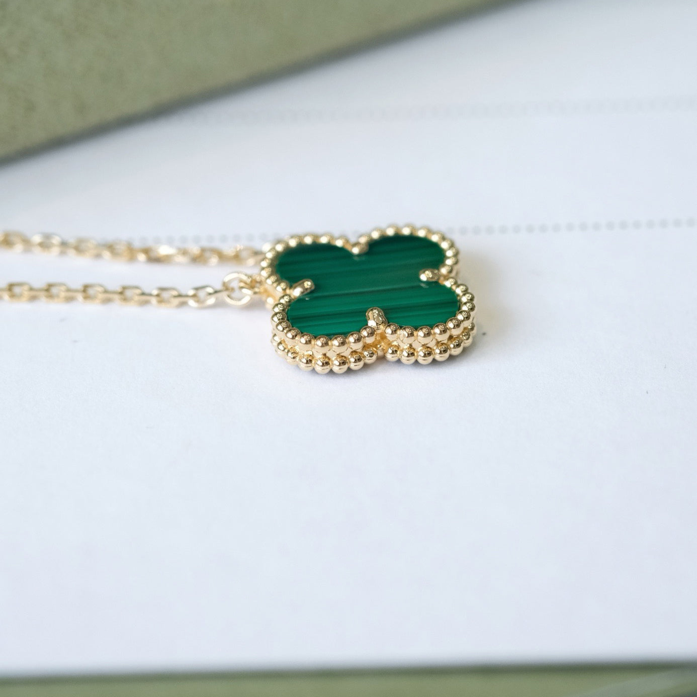 [Luxe Jewels]CLOVER 15MM MALACHITE SINGLE FLOWER  NECKLACE