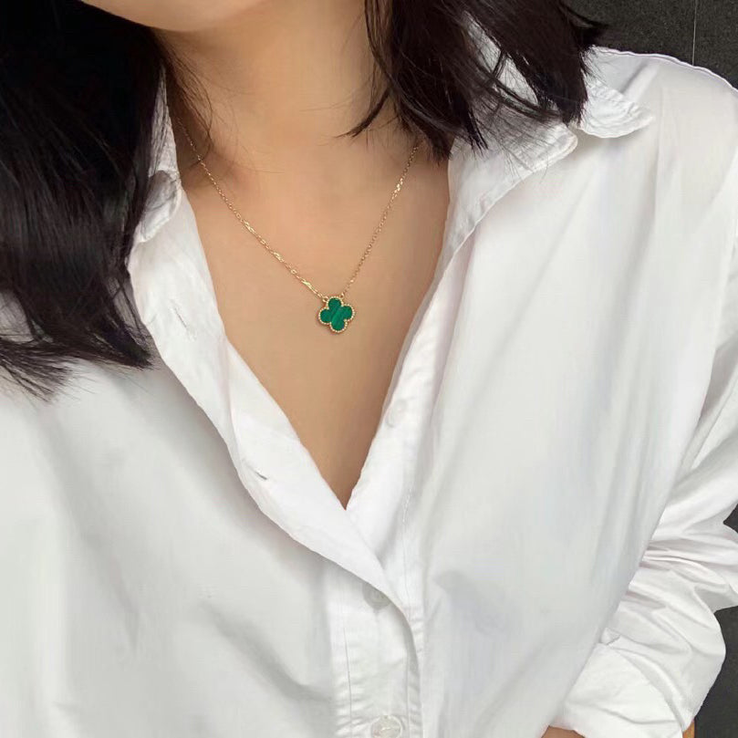 [Luxe Jewels]CLOVER 15MM MALACHITE SINGLE FLOWER  NECKLACE