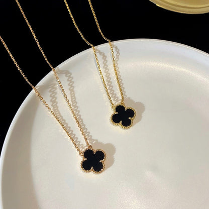 [Luxe Jewels]CLOVER 15MM BLACK ONYX SINGLE FLOWER NECKLACE