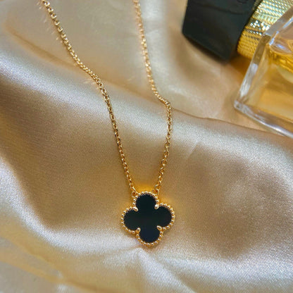 [Luxe Jewels]CLOVER 15MM BLACK ONYX SINGLE FLOWER NECKLACE