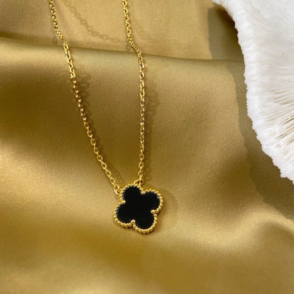 [Luxe Jewels]CLOVER 15MM BLACK ONYX SINGLE FLOWER NECKLACE