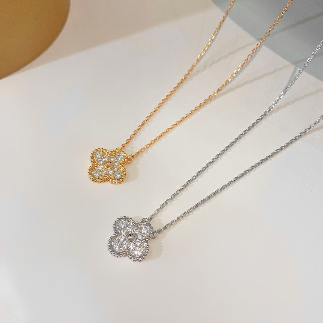 [Luxe Jewels]CLOVER 15MM DIAMOND SINGLE FLOWER NECKLACE