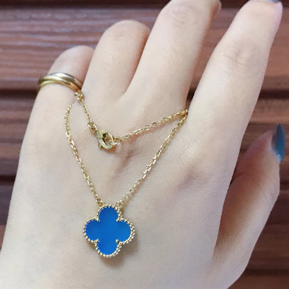 [Luxe Jewels]CLOVER 15MM BLUE AGATE NECKLACE