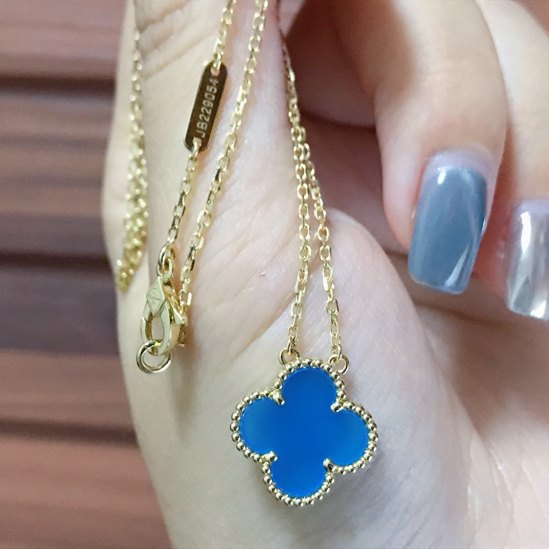 [Luxe Jewels]CLOVER 15MM BLUE AGATE NECKLACE