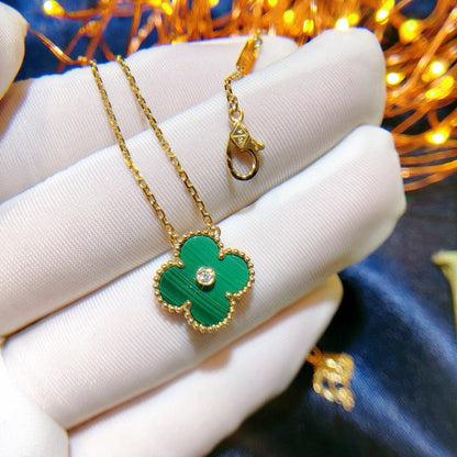 [Luxe Jewels]CLOVER 15MM DIAMOND TURQUOISE NECKLACE