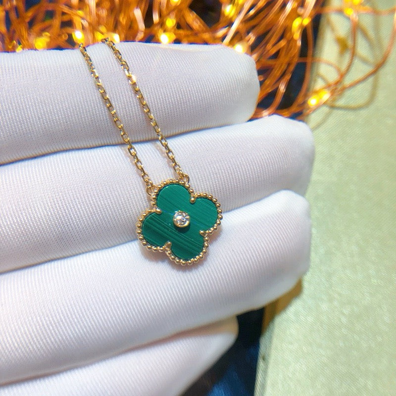 [Luxe Jewels]CLOVER 15MM DIAMOND TURQUOISE NECKLACE